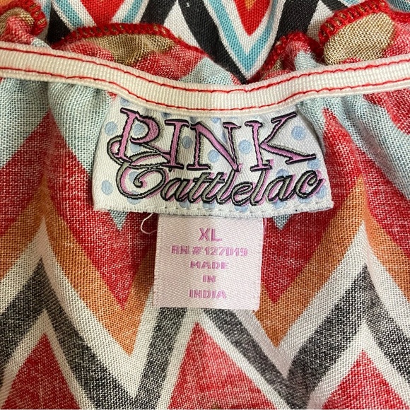 Pink Cattlelac Multi-Colored Chevron Ruffle Edge Dress - Picture 6 of 7